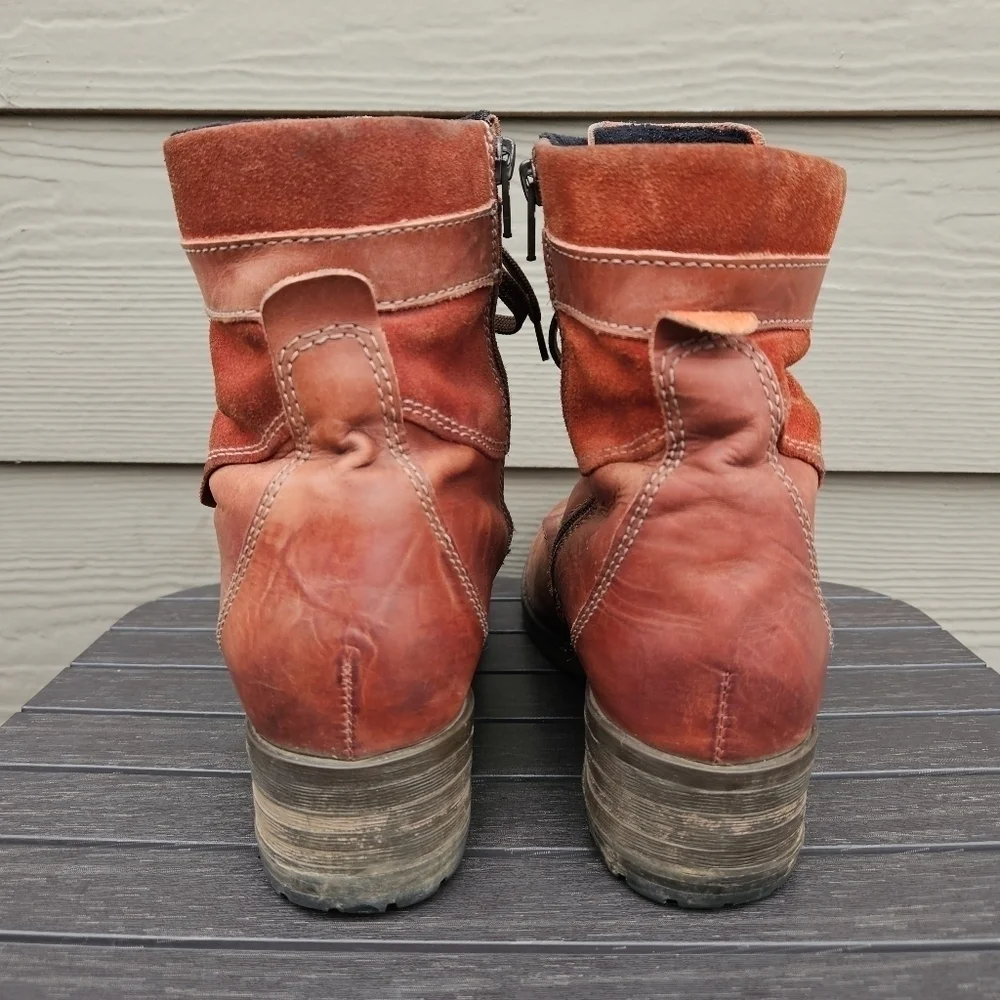 Dromedaris Kara Lace Up Red Leather Combat Moto Boots Women's Size 9.5-10 EU 40